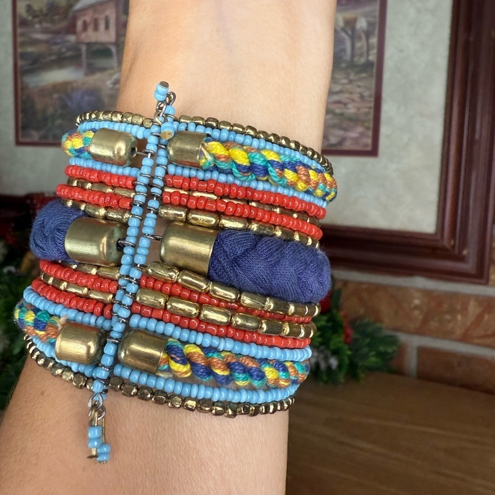 Vintage 1997 Colorful Boho Cuff Beaded Bracelet - Picture 6 of 6